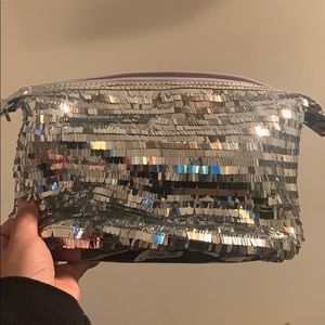 Silver sequin makeup bag
